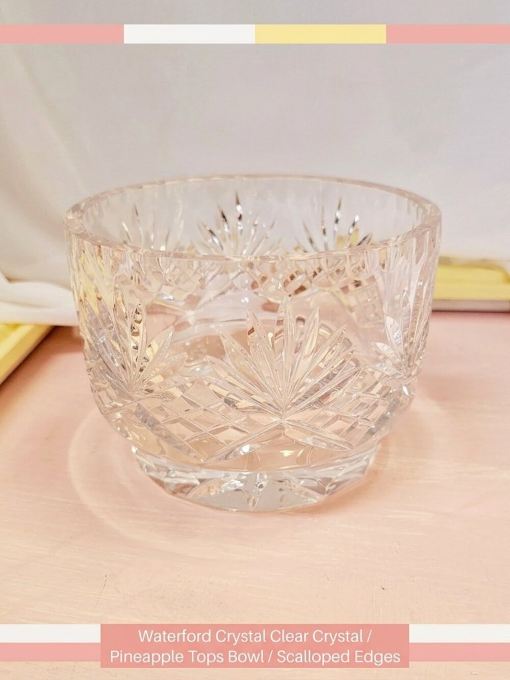 Clear Crystal Round Bowl, Pineapple Tops with Scalloped Edges, Vintage